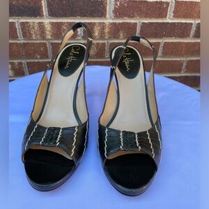 Cole Haan dark green peep toe sling back heel size 10